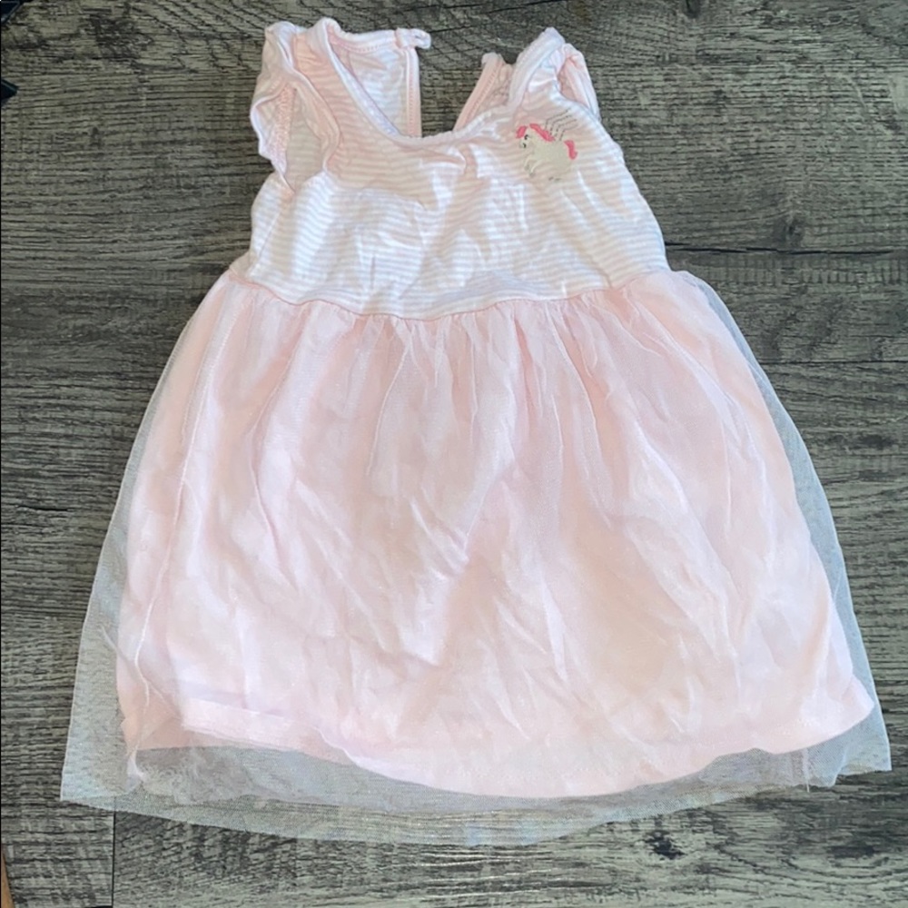 Pink and white dress with a unicorn